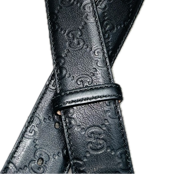 Gucci: Belt GG Interlocking Logo Monogram Leather Belt (Black) - Picture 9 of 15